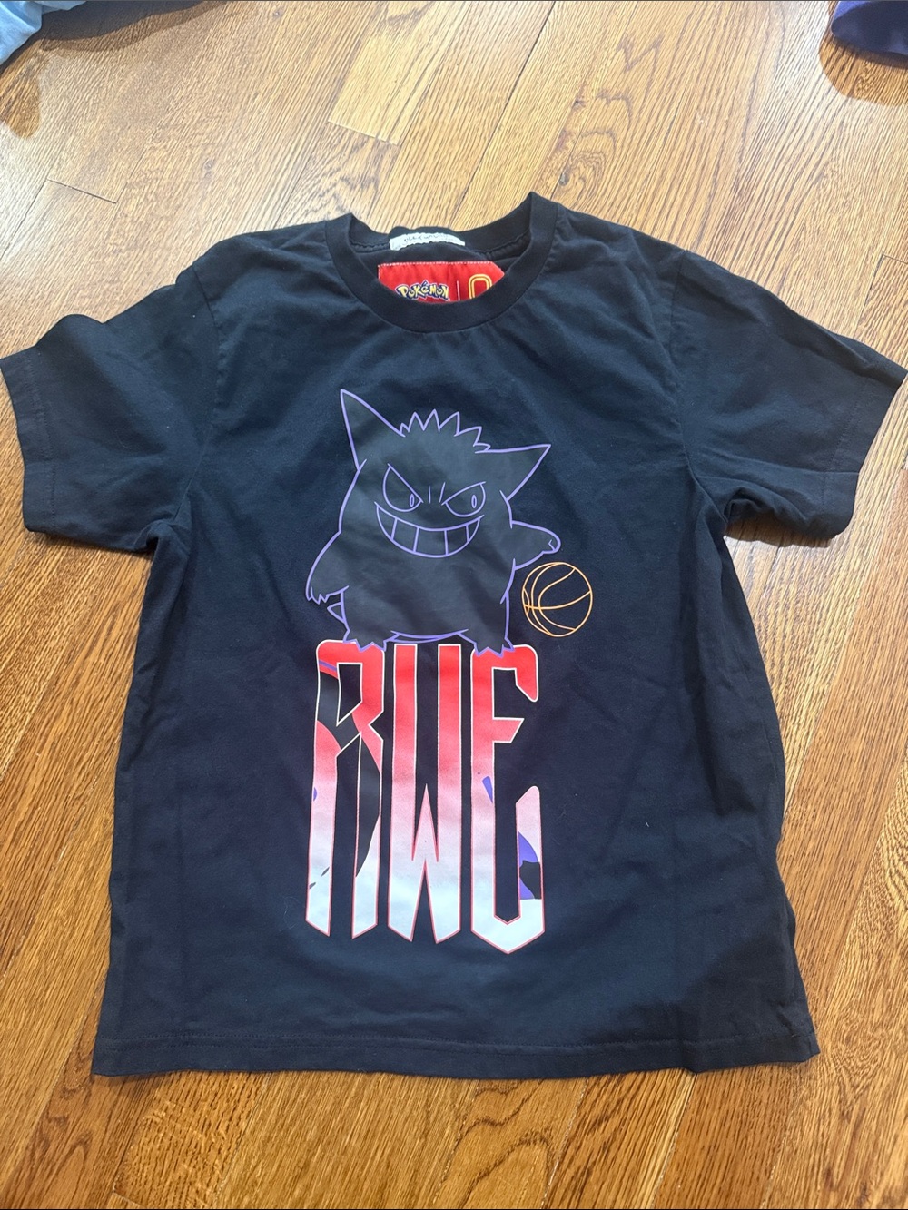 Kids Black Gengar Graphic Tee with Colorful 'RWE' Print